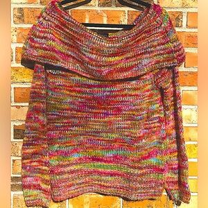 Lane Bryant Rainbow Mix Of Colors Chunky Sweater.Cowl Neck. Woman’s Size 14-16.